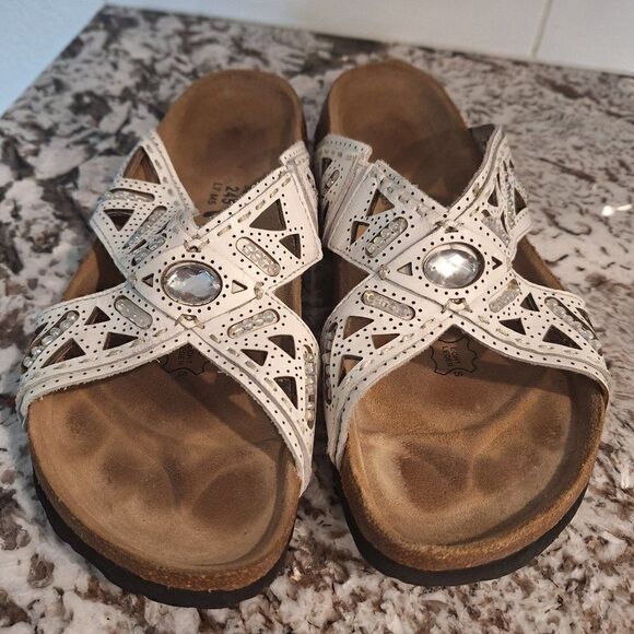 Birkenstock Betula Joyce Beaded Cross Strap Leather Sandals  Size 38.5 - Picture 1 of 7